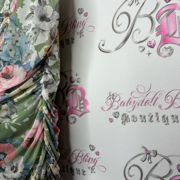 Mind code dress cinched stretchy mesh sexy flowers π Floral Green Dress - Picture 8 of 10